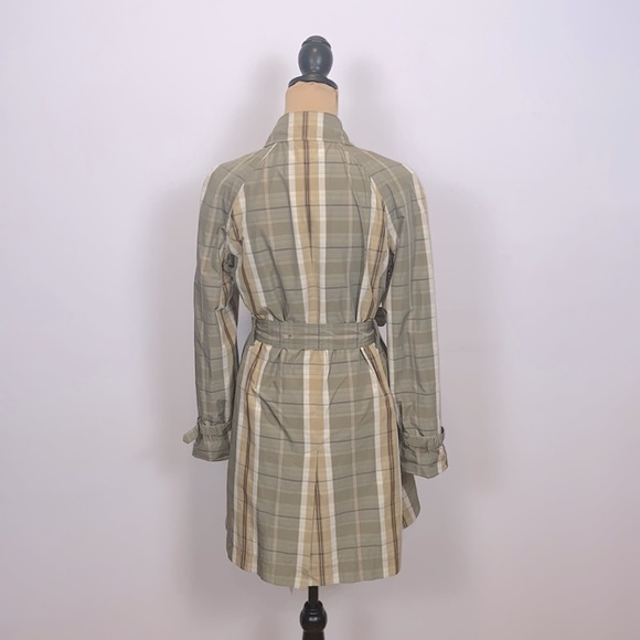 Banana Republic Olive Tan Cream Plaid Trench Rain Coat Size S - Picture 5 of 13